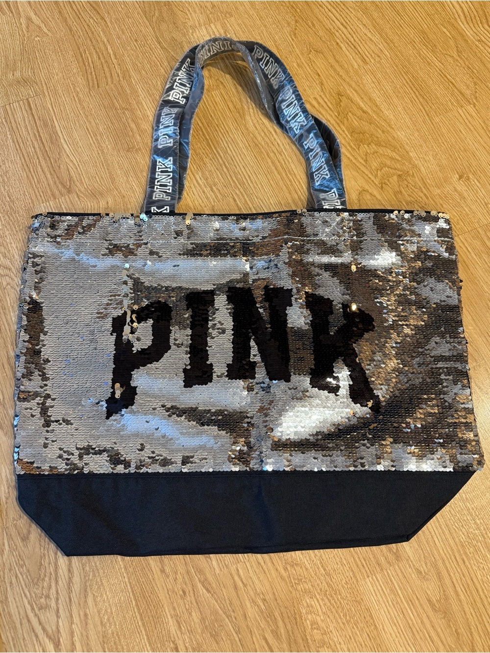 PINK Victoria's Secret Silver and Black Sequin Tote